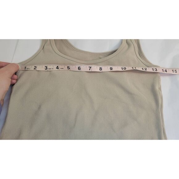 Pro Fit Cropped Tank Built in Bra, Sports Bra Ribbed Khaki Sz XL - Picture 5 of 7